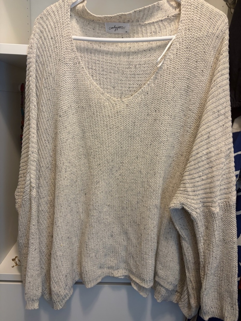 Carly Jean Los Angeles Cream V-Neck Oversized Sweater